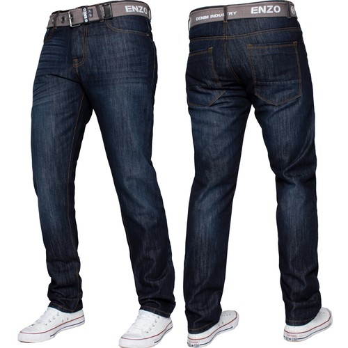 Enzo Mens Designer Jeans Regular Fit Denim Pants Big Tall All Waist