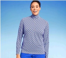 Lands End Swimsuit Top Womens Size S Blue UPF 50 Quarter Zip Rash Guard New