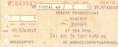 JOURNEY 1980 DEPARTURE CONCERT TOUR THE OMNI / ATLANTA TICKET STUB