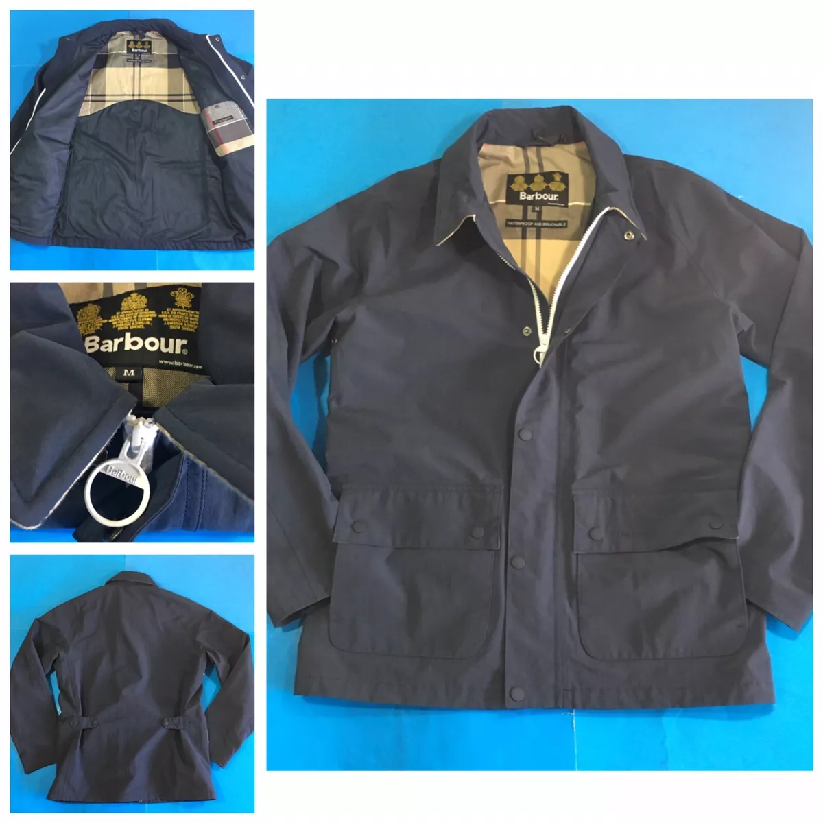 BARBOUR International Navy Blue Woman's Rain Jacket Waterproof + Breathable Sz M