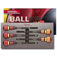 Vessel Ball Grip Ratcheting Screwdriver Set 5pc Phillips Slotted Flat
