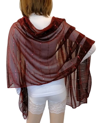 Elegante SCIARPA Plissettata Foulard Sciale, Donna Coprispalle Cerimonia Rosso s - Foto 2 di 2