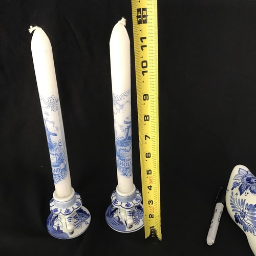 Blue Delft (Blauw Delfts) Pair Candle Holders With Candles  527 Holland - Picture 8 of 10