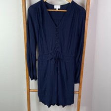 Witchery Mini Dress Womens 6 Navy Blue Long Sleeve V-Neck Button Front Casual