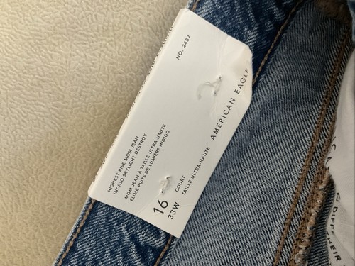 Pantalones de mezclilla American Eagle para mujer 16 tiro más alto mamá azul desgastado destruido nuevos con etiquetas - Imagen 3 de 4