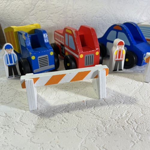 Melissa & Doug Wooden Play Set Kids Toy Fire Police Helicopter Trucks People - Picture 2 of 10