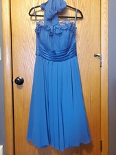 David's Bridal Bridesmaid Dress Marine 14 Mori Lee strapless midi ruffles sash