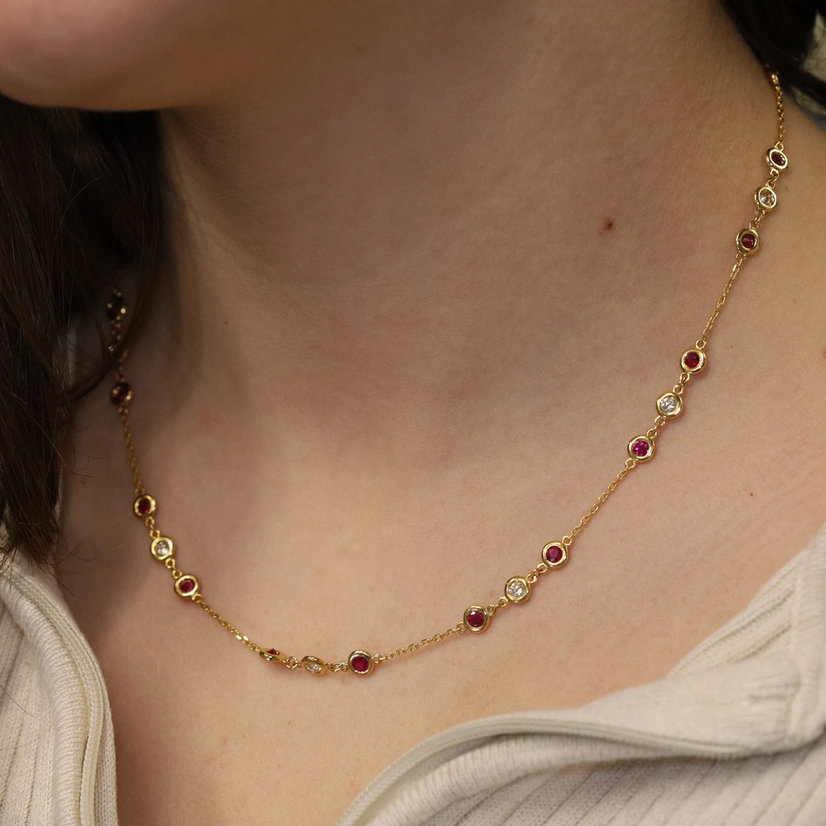 Rachel Koen Ruby Diamond By The Yard Necklace 14K Yellow Gold eBay