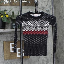 Hanna Andersson Youth Long Sleeve Knit Christmas Pajama Top Black Holiday 6-7