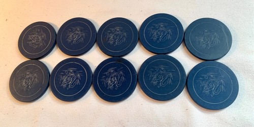 10 VTG Clay Swan Lake Casino Poker Chips -Blue Engraved Holdem - Picture 3 of 6
