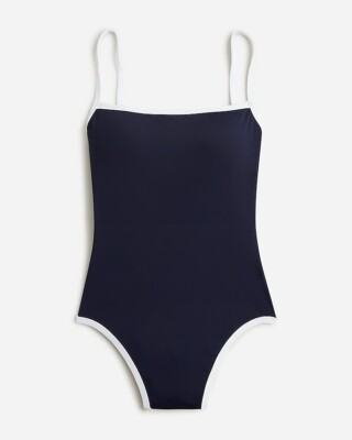 J.Crew Sz 2 Squareneck One-piece Swimsuit Navy with White