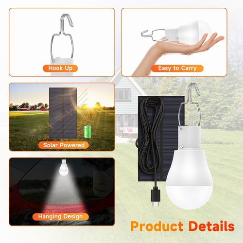 Solar Camping LED Lamp Rechargeable Tent Light Garden for Outdoor Hiking Lantern - Bild 35 von 42