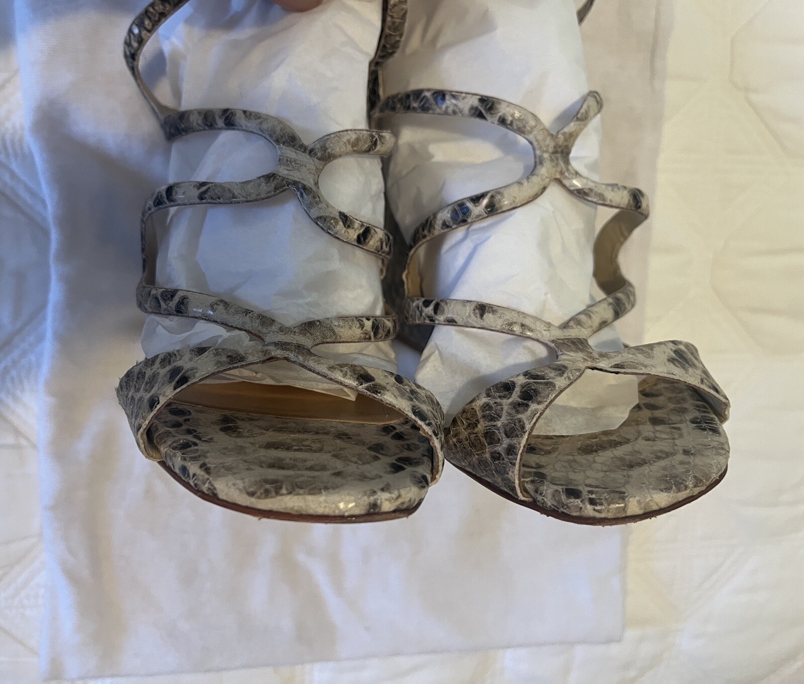 Schutz Neutral Snakeskin Python Block Heel Cage S… - image 8