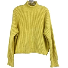 Sanctuary Yellow Mock Turtleneck Pullover Ribbed Sweater Size M
