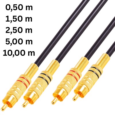 High End Cinch Kabel vergoldete RCA Metall Stecker AUX Chinch 0,5 1,5 2,5 5 10 m