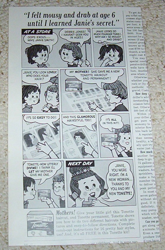 1963 print ad Toni girl hair home perm Cute art artwork