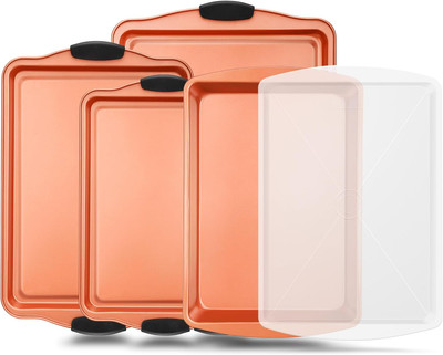 5-Piece Bakeware Set   Premium Non-Stick, Stackable Kitchen Baking Pans with Sil