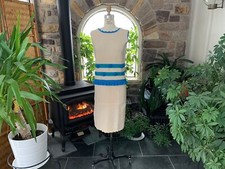 Vintage 1960s Ivory Blue Knitted Wool Shell Top Skirt Set Phil Rose California