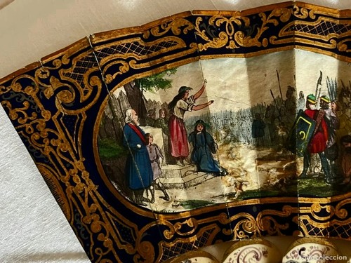 Fine Antique 19th Museum Quality French Hand Painted Carved Sticks Fan with Box - Picture 7 of 23