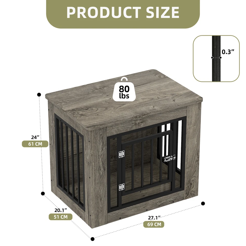 27" Iron Wood Dog Crate Furniture End Table Kennel for Small Pet Rabbit Hutch - Image 2 of 4