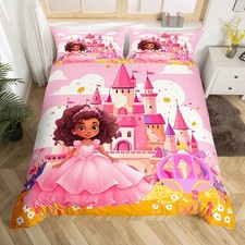 Manfei Black Princess Duvet Cover Twin Size 2 Pcs,Dreamy Castle Carriage Pink...