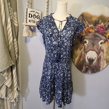 Ralph Lauren Floral Ruffle Smocked Boho Dress Size 2 Tie Neck Tassels Bohemian