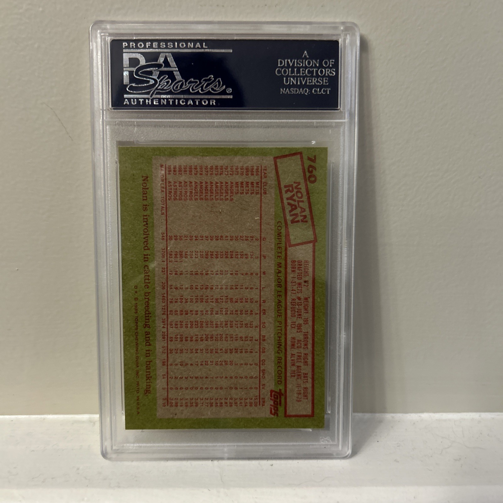 1985 Topps #760 Nolan Ryan Houston Astros HOF - PSA9 Mint view 2