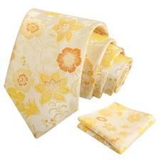 Mens 3.15inches Rose Flower Pattern Tie with Floral Printed 145-yellow Orange