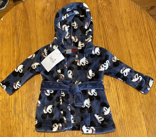 Disney Baby Blue/Grey Velour Mickey Mouse Dressing Gown- Size 3-6 Mths 00 - BNWT