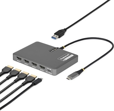 StarTech.com USB-C zu 4-Monitor Workstation Adapter, 4K 60Hz HDMI, 140W PD Passt