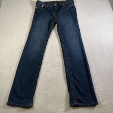 True Religion Billie Mid Rise Straight Jeans Womens 32 Blue Dark Wash Stretch