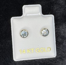 14k Yellow Gold Blue Topaz Bezel Set Earrings Screw Back Studs 4 mm