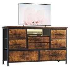 55'' TV Stand with Power Outlet, LED & 8 Drawers – Multi-Room Console