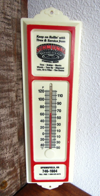 Vintage Plastic Wall Hung Thermometer Schmunks Service Center Made In USA