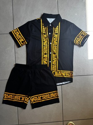 Herren Anzug 2 teilig Greek Key - Hemd und Shorts Gr. S Versace Style