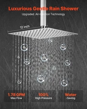 VEVOR Shower Faucet Set,Rainfall Bathroom Shower System with 12-Inch Square Rain
