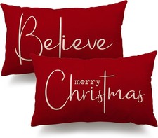 Christmas Throw Pillow Covers 12X20 Inch Set of 2 Merry Christmas Farmhouse Deco