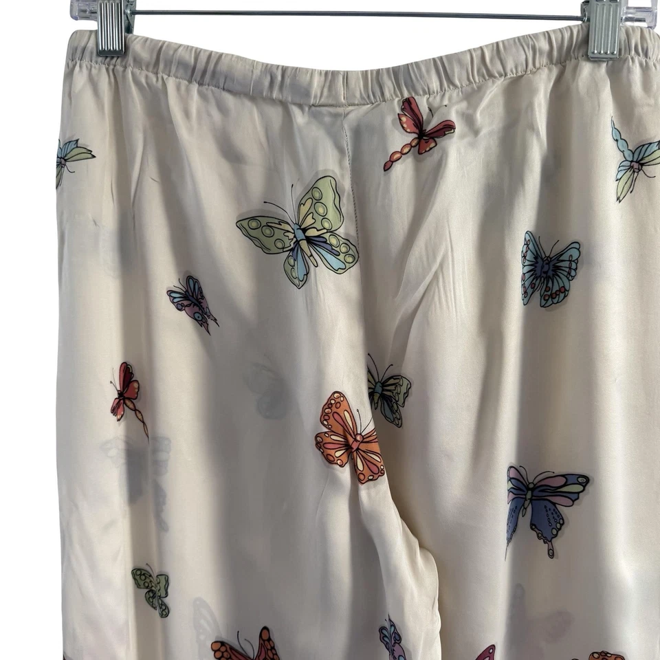 Pantalones de pijama Nick & Nora para mujer pequeños marfil 100 % seda estampado mariposa salón Foto 4 de 4