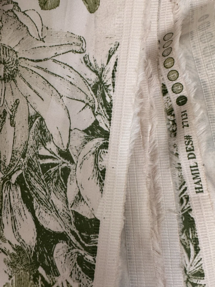 Vintage Polished Cotton Chintz Fabric Green Cream Floral Made US 1 Yd more avail - Image 3 of 4