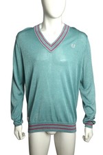 FRED PERRY X CHARLES JEFFREY LOVERBOY- Lurex V-Neck Sweater, Size Large
