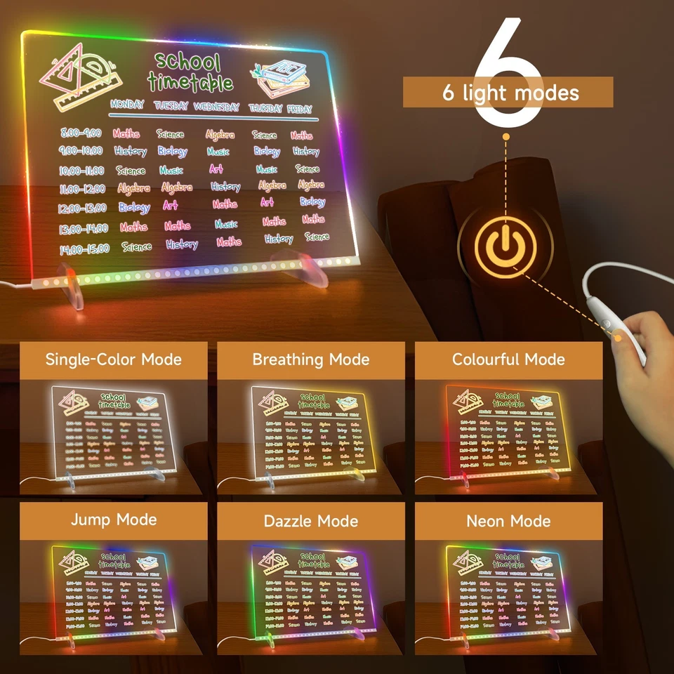 LED Note Board with 8 Colors 6 Modes -13.7"X10" Acrylic Dry Erase Board - Image 4 of 4