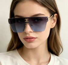 Chanel Women's One-Piece Shield Rimless Chain Sunglasses A71787 Size 62 130