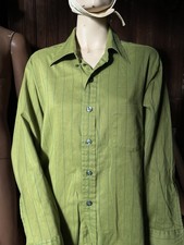 Vintage 70s Kings Road Green Striped Button Shirt Sears Perma-Prest Tapered
