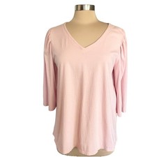 J. Jill Grapefruit 3/4 Sleeve Cotton Tee MEDIUM Gathered Shoulder Relaxed Fit