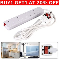 4/6Gang 3M Way UK Mains Plug Power Extension Lead Cable Electric Socket Surge UK