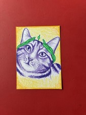 ACEO Original Art Card Pencil Drawing Cat Drawing Crazecreations Signed