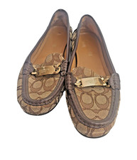 Coach Signature Jacquard Women's Size 8B Olive Tan Brown Slip on Loafer Flats