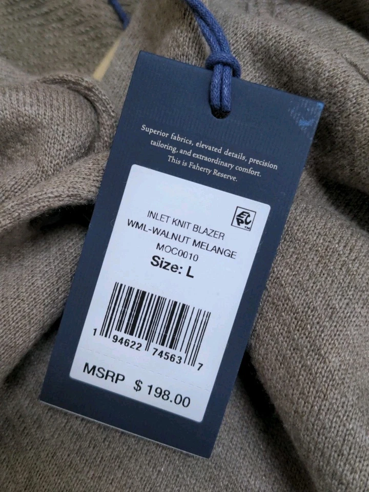 Nuevo Blazer Tejido Inlet Marca Faherty Nogal Melange Para Hombre Talla L Foto 4 de 4