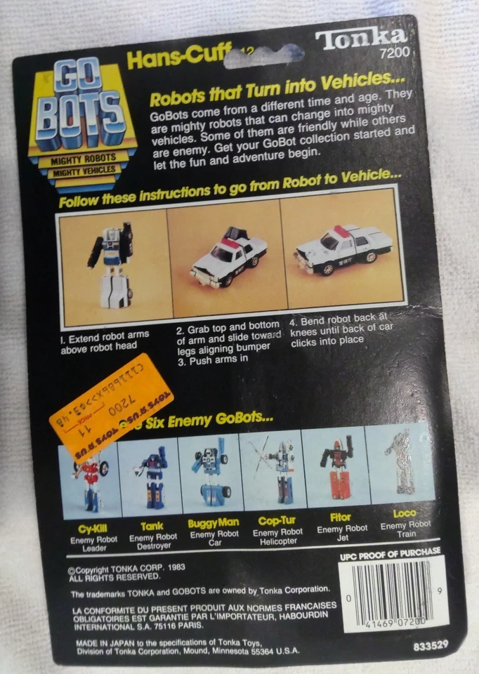 1983 VINTAGE Hans-Cuff Sealed Regular Tonka GoBot - Image 3 of 3