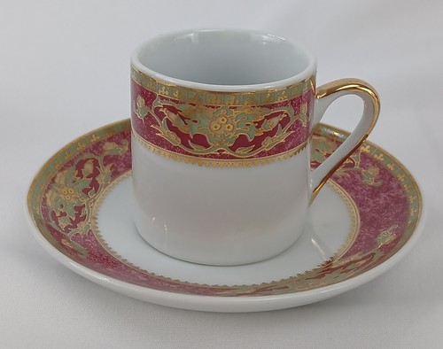 Juego de 6 tazas y platillos de café espresso Yamason Fine China - rojo y dorado, sin astillas - Imagen 7 de 21